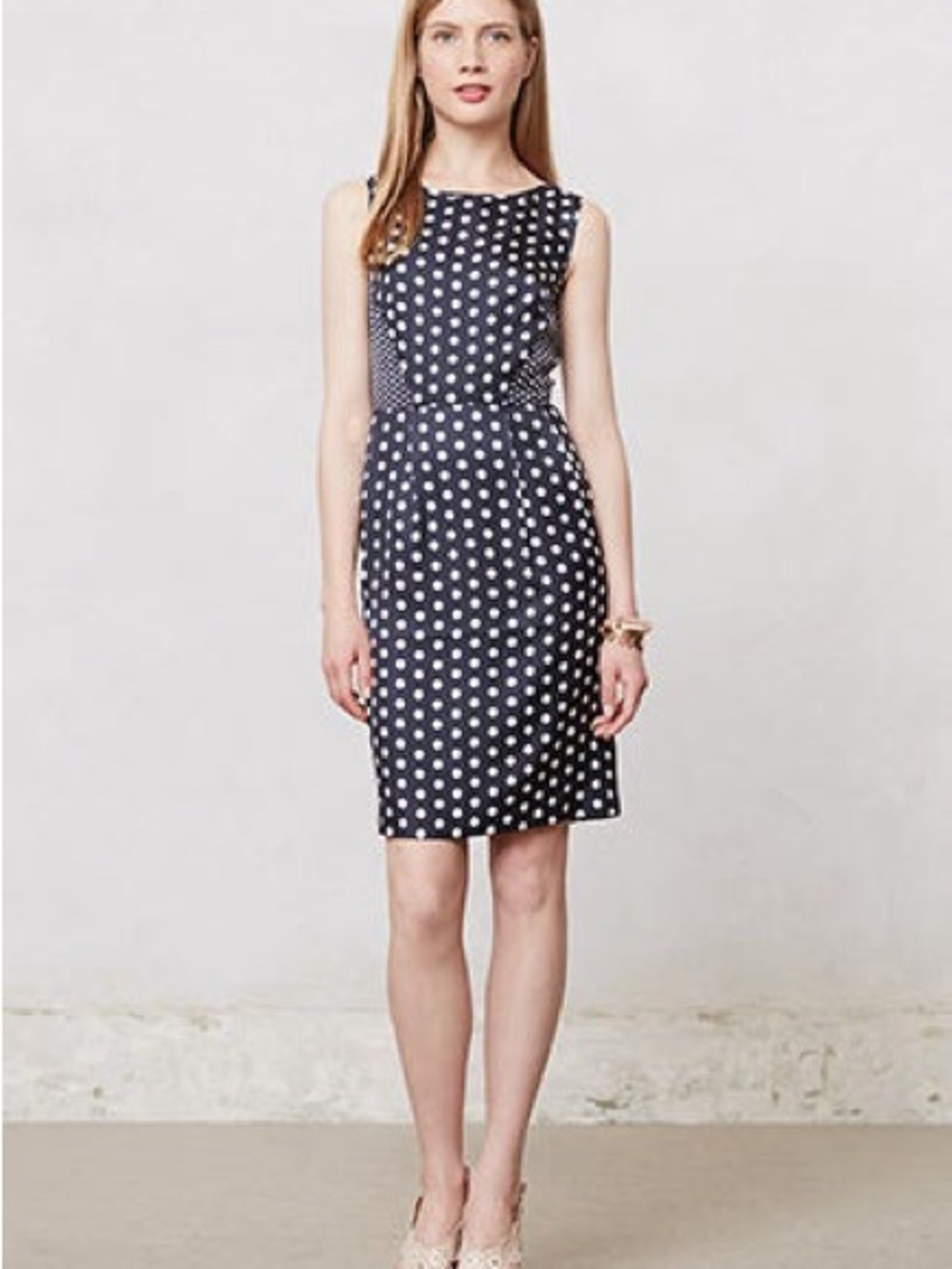 Anthropolgie Kachel 100% Silk Polka Dot Sleeveless Fit-and-Flare Dress